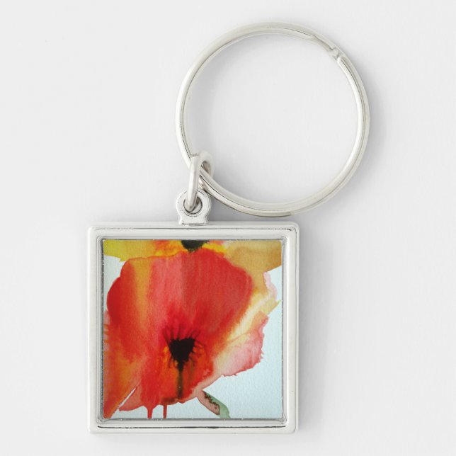 Chaveiro Red Poppies aquarela arte floral moderna (Frente)