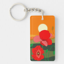 Chaveiro Red Poppy Meadow na Ilustração Sunset