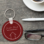 Chaveiro Red Real Estate Company Personalized Realtor<br><div class="desc">This modern realtor keychain is custom made with your realty company name under the the agent name in chic typography. This minimalist red and white key chain feature a simple line drawing of a house. Contemporary gift for an agent working to help you buy a home.</div>