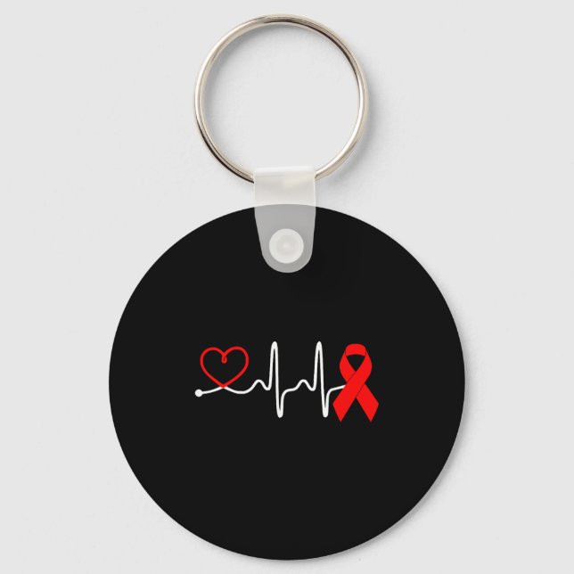 Chaveiro Red Ribbon Heartbeat Design For Heart Disease Awar (Frente)