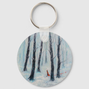 Chaveiro Red Riding Hood em uma floresta de inverno