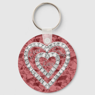Chaveiro Red Round Live Laugh Love Diamond Heart Keychain