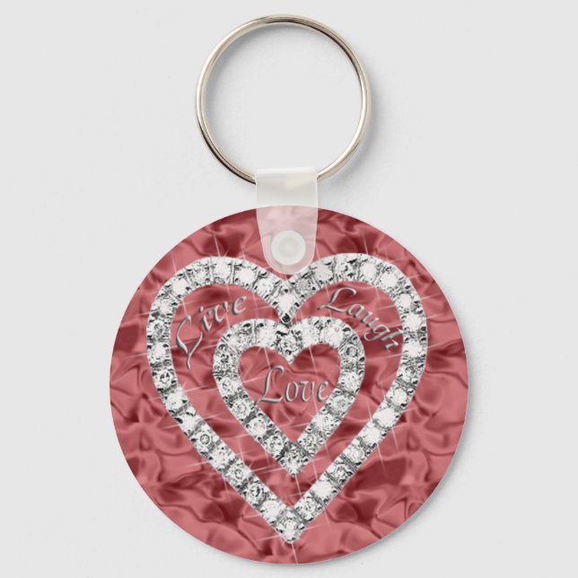 Chaveiro Red Round Live Laugh Love Diamond Heart Keychain (Frente)