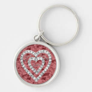 Chaveiro Red Round Live Laugh Love Diamond Heart Keychain