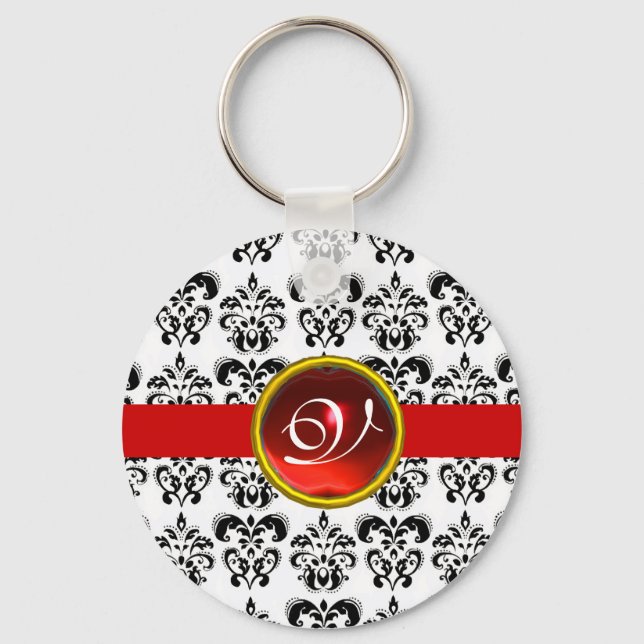 CHAVEIRO RED RUBY DAMASK MONOGRAM, (Frente)