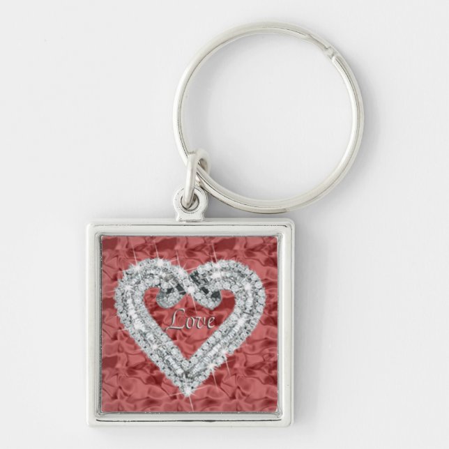 Chaveiro Red Square Love Diamond Heart Key (Frente)