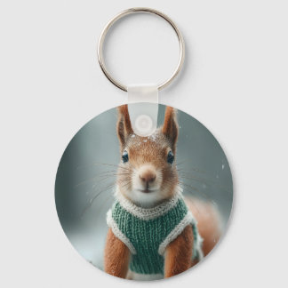 Chaveiro Red Squirrel in a Green Knitted Sweater with Text