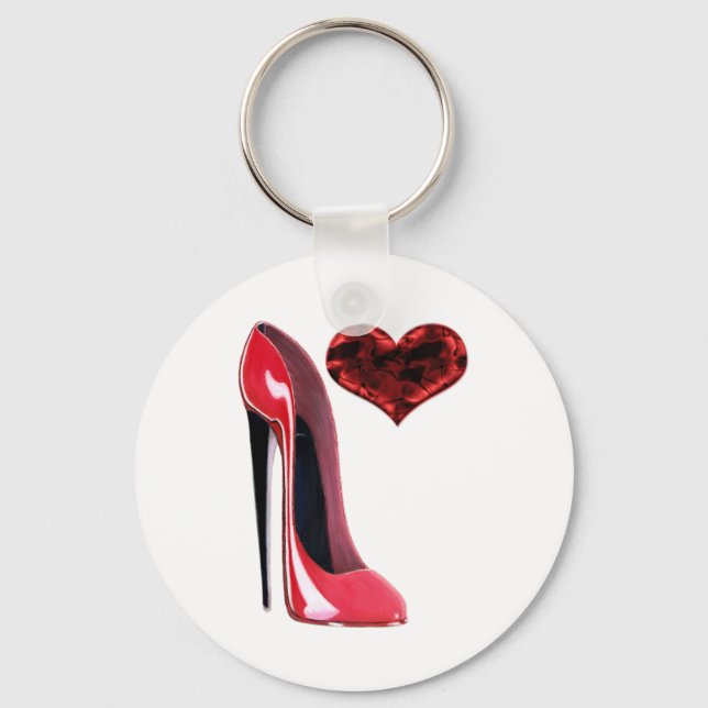 Chaveiro Red Stiletto Calçado e 3D Heart design (Frente)