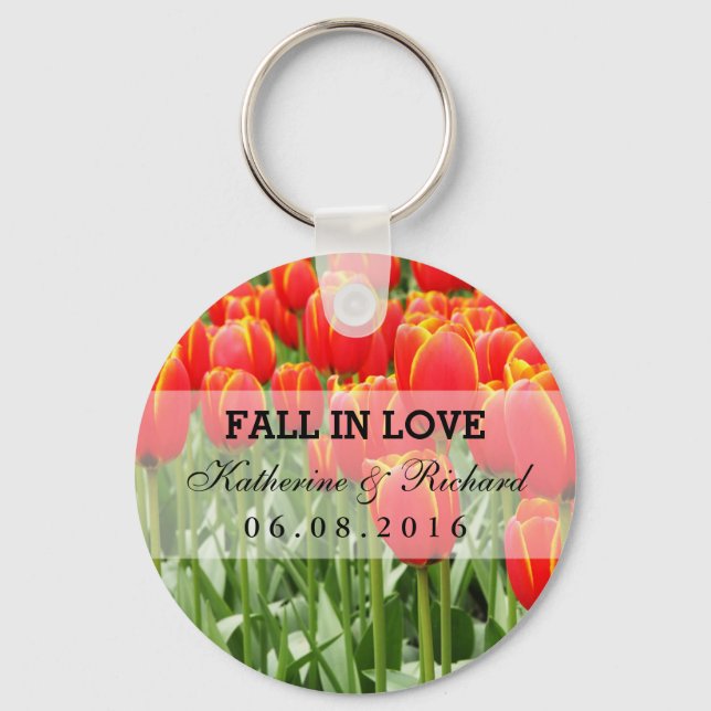 Chaveiro Red Tulip Field Wedding Favor Keepsake Keychain (Frente)