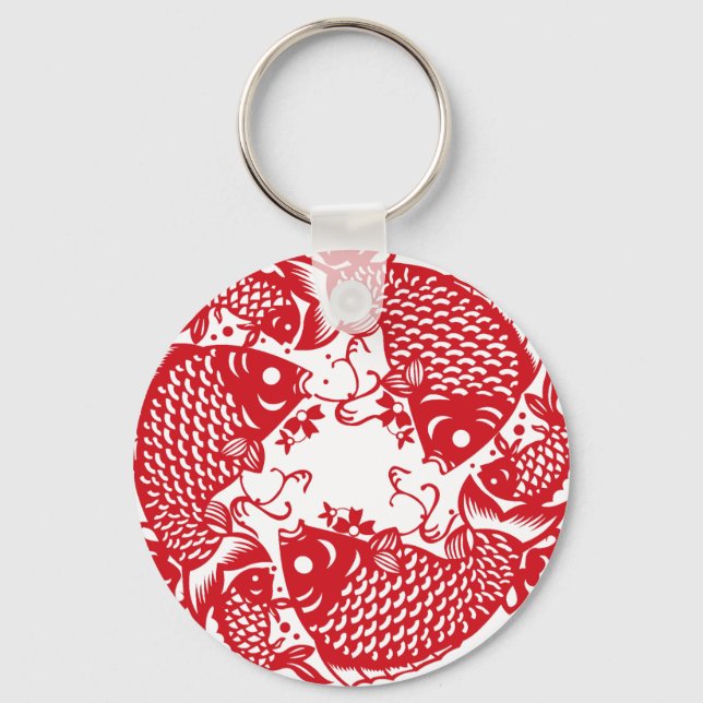 Chaveiro Red Whirling Koi Carp Fish Group (Frente)