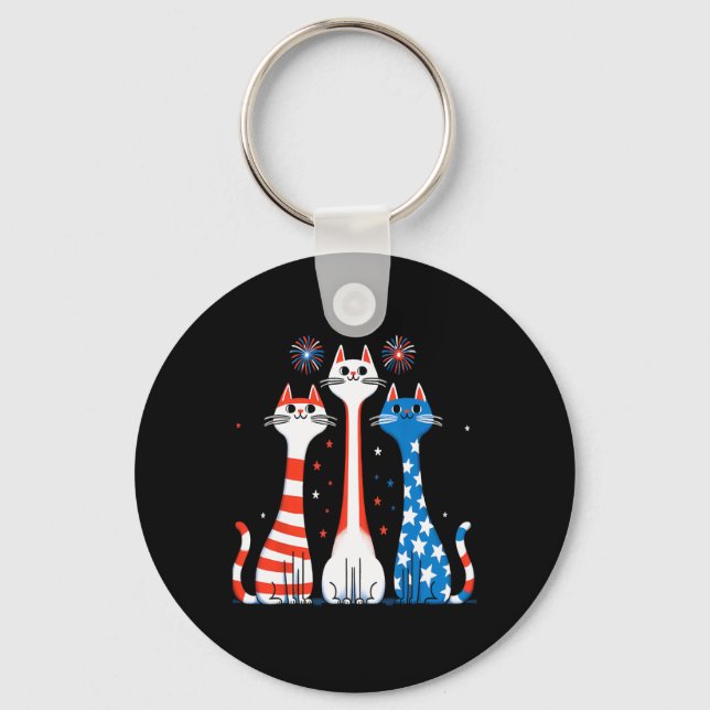 Chaveiro Red White Blue Cats Usa Flag Firework 4 De Julho (Frente)