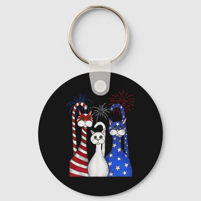 Chaveiro Red White Blue Cats Usa Flag Firework 4 De Julho (Frente)
