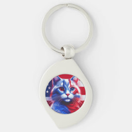 Chaveiro Red White E Blue Neon Cat Com Bandeira Anerica