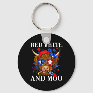 Chaveiro Red White E Moo Patriótica Vaca Usa Bandeira Funny