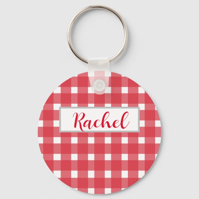 Chaveiro Red White Gingham Personalizado (Frente)