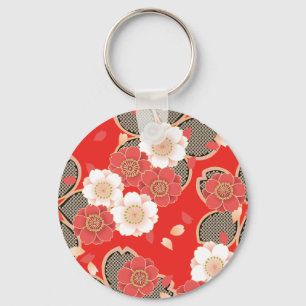 Chaveiro Red & White Sakura Japonês Kimono