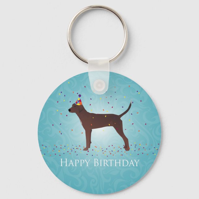 Chaveiro Redbone Coonhound Happy Birthday Design (Frente)