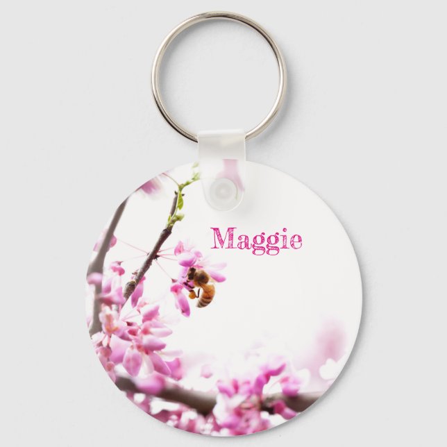 Chaveiro Redbud & honeybee no Springtime (Frente)