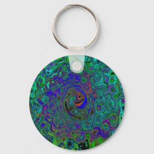 Chaveiro Redemoinho Abstrato Azul e Aquamarina Retro