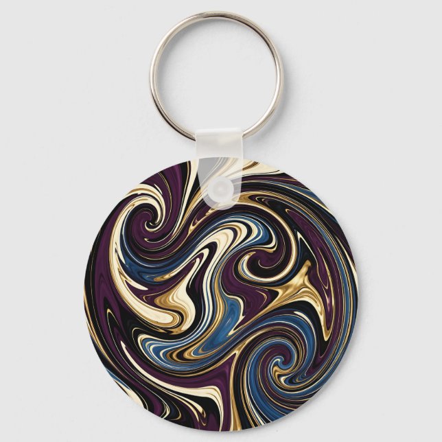 Chaveiro Redemoinho Mármore Roxo Dourado Azul Abstrato (Frente)