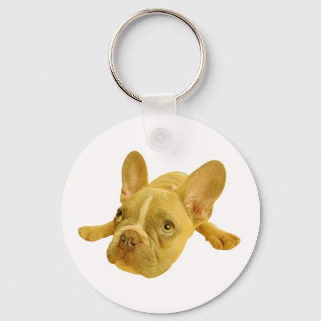 Chaveiro Redondo Branco de Cachorrinho French Bull (Frente)