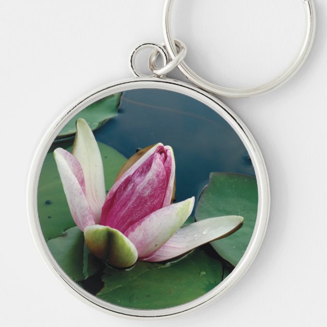 Chaveiro Redondo com Foto de Flor de Lótus Rosa (Frente)