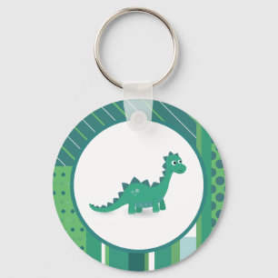 Chaveiro redondo de dinossauro em azul/verde