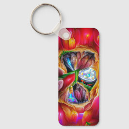 Chaveiro Reflexões Vibrantes de Tulipas de Abstrato