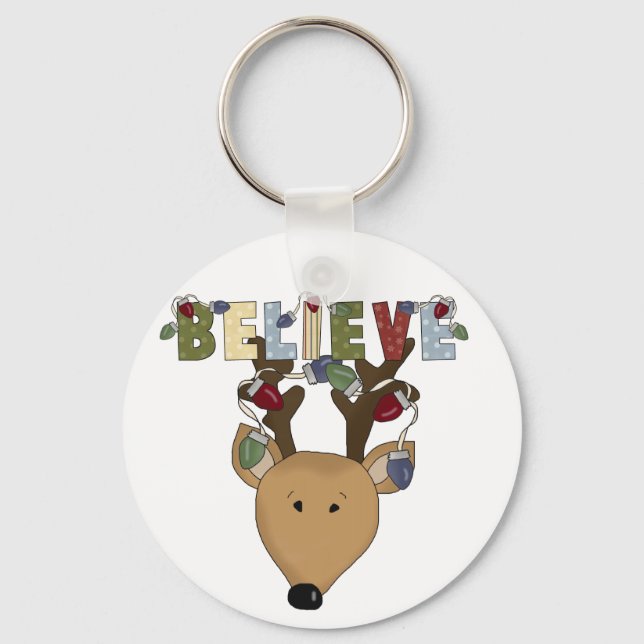 Chaveiro Reindeer acredita em Camisetas e presentes de féri (Frente)