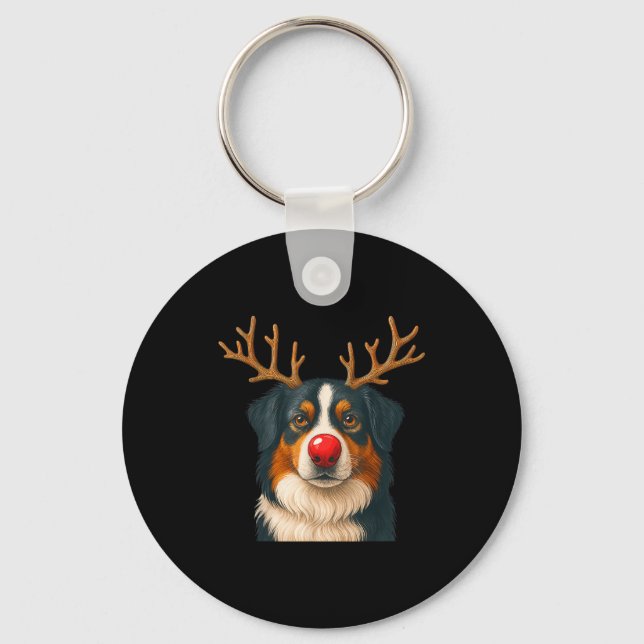 Chaveiro Reindeer Australian Shepherd Christmas Aussie Dog  (Frente)