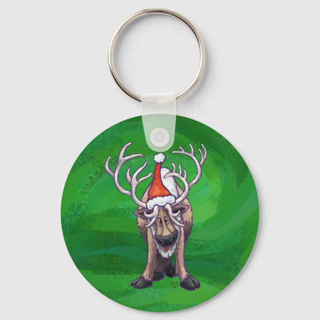 Chaveiro Reindeer Christmas On Green (Frente)