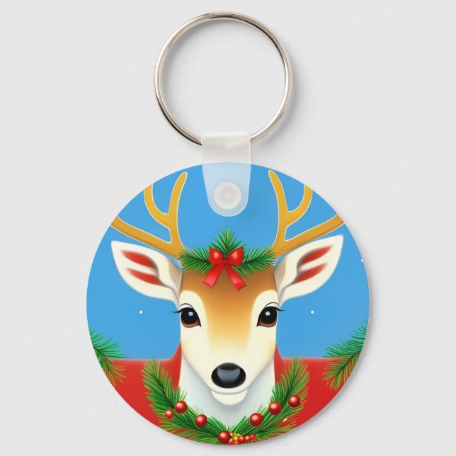 Chaveiro Reindeer Festivo com Foliday Wreath (Frente)