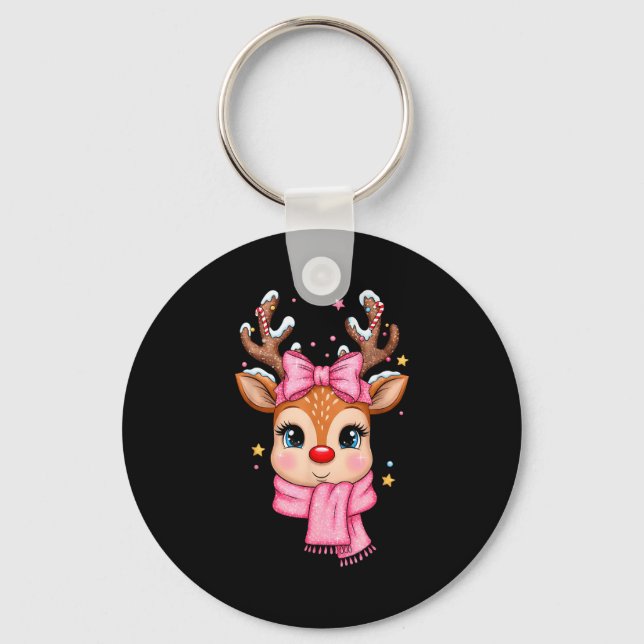 Chaveiro Reindeer Merry Christmas Cute Girl Women Kids  (Frente)