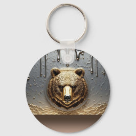 Chaveiro Relevo de Urso Dourado Com Efeito de Gotejamento d
