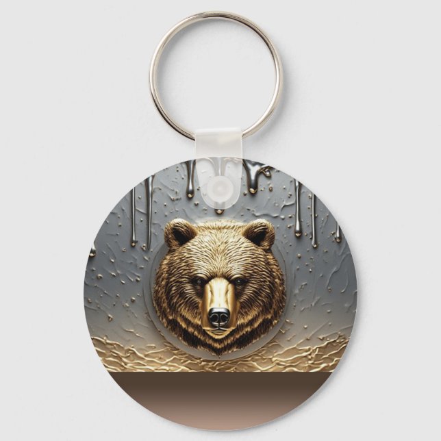 Chaveiro Relevo de Urso Dourado Com Efeito de Gotejamento d (Frente)