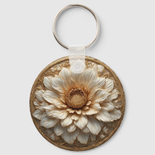 Chaveiro Relevo Floral Dourado Intrincado