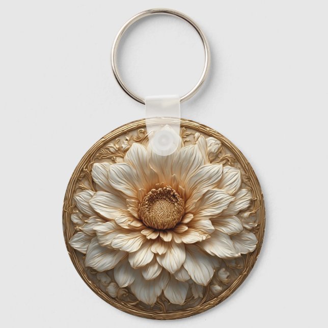 Chaveiro Relevo Floral Dourado Intrincado (Frente)