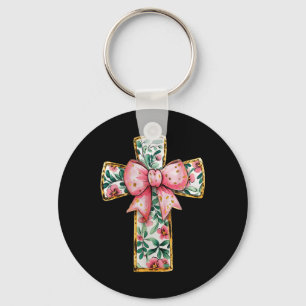 Chaveiro Religiosa Arco Rosa-Rosa-Floral Cruz Cristã