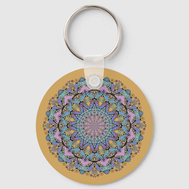 Chaveiro Relógio com Mandala Pintada à Mão 3 (Frente)