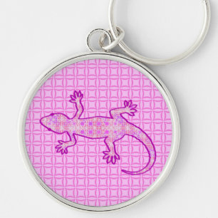 Chaveiro Relógio Tribal Gecko - orquídea e casca rosa