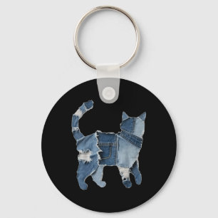 Chaveiro Remendo de jeans engraçado retrô impressão de gato