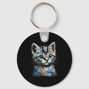 Chaveiro Remendo de jeans engraçado retrô impressão de gato