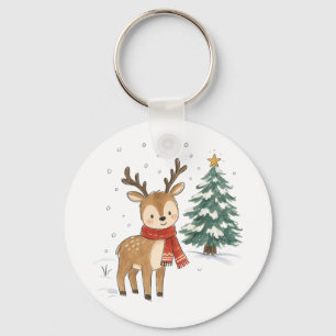 Chaveiro Rena de Natal Fofo com Cachecol Vermelho