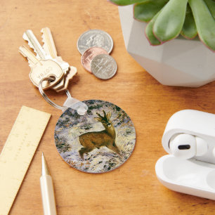 Chaveiro Rena do natal vintage na neve de Forst do inverno