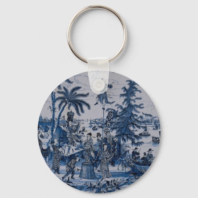 Chaveiro Repro Chinoiserie Delft Blue e White Azulejo (Frente)