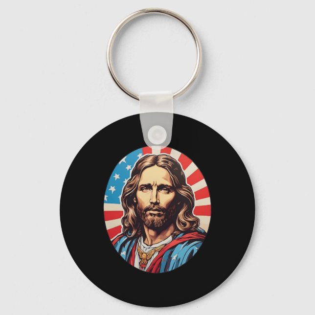 Chaveiro Republican Jesus – Bold Pop Art With American Flag (Frente)
