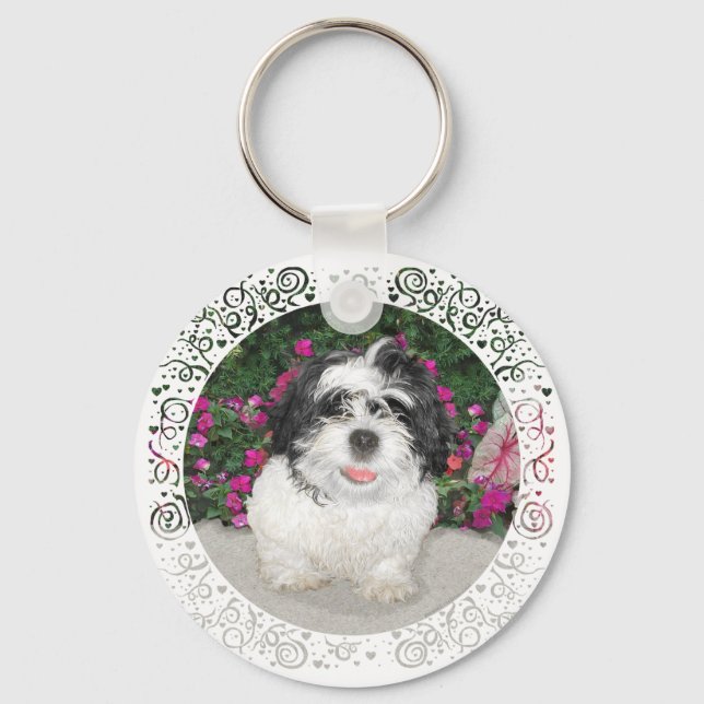 Chaveiro Resgate de cachorro Shih Tzu preto e branco (Frente)