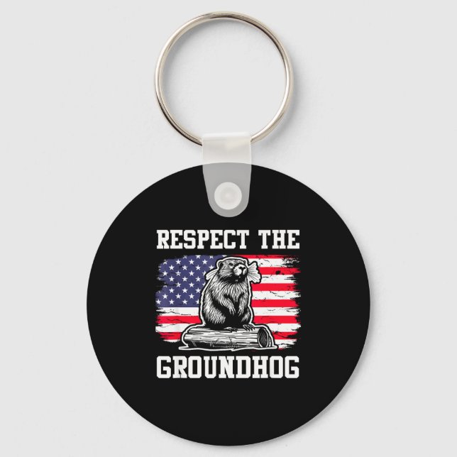 Chaveiro Respect The Groundhog Usa American Flag Groundhog  (Frente)