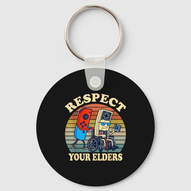Chaveiro Respect Your Elders Gaming Control 80s Retro Funny (Frente)