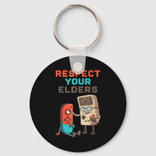 Chaveiro Respect Your Elders Gaming Control Retro Funny Gam (Frente)